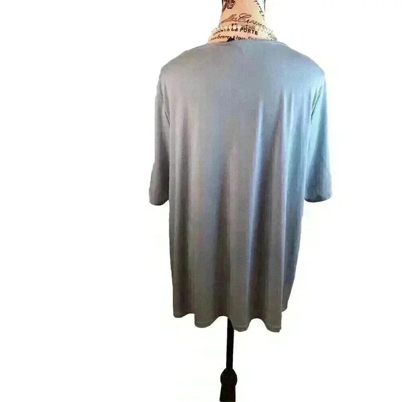 Grayson Womens 1X Blue Knit Ladder Front V-Neck Blouse S/S - Picture 3 of 4